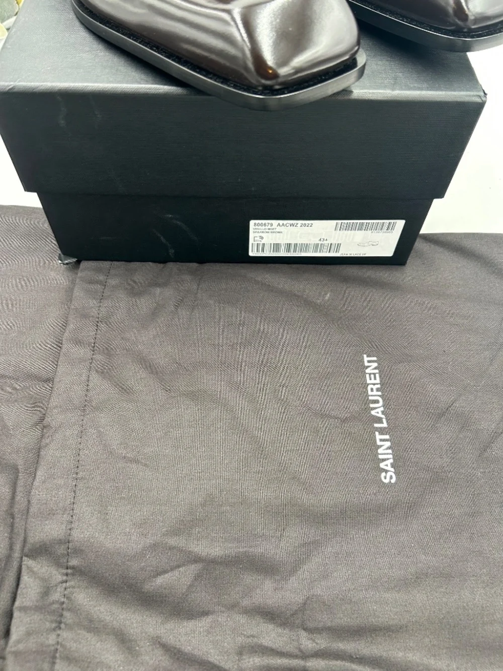Men’s Saint Laurent Jean Polished Leather Derby Shoes. Size 43.5/10.5 US.